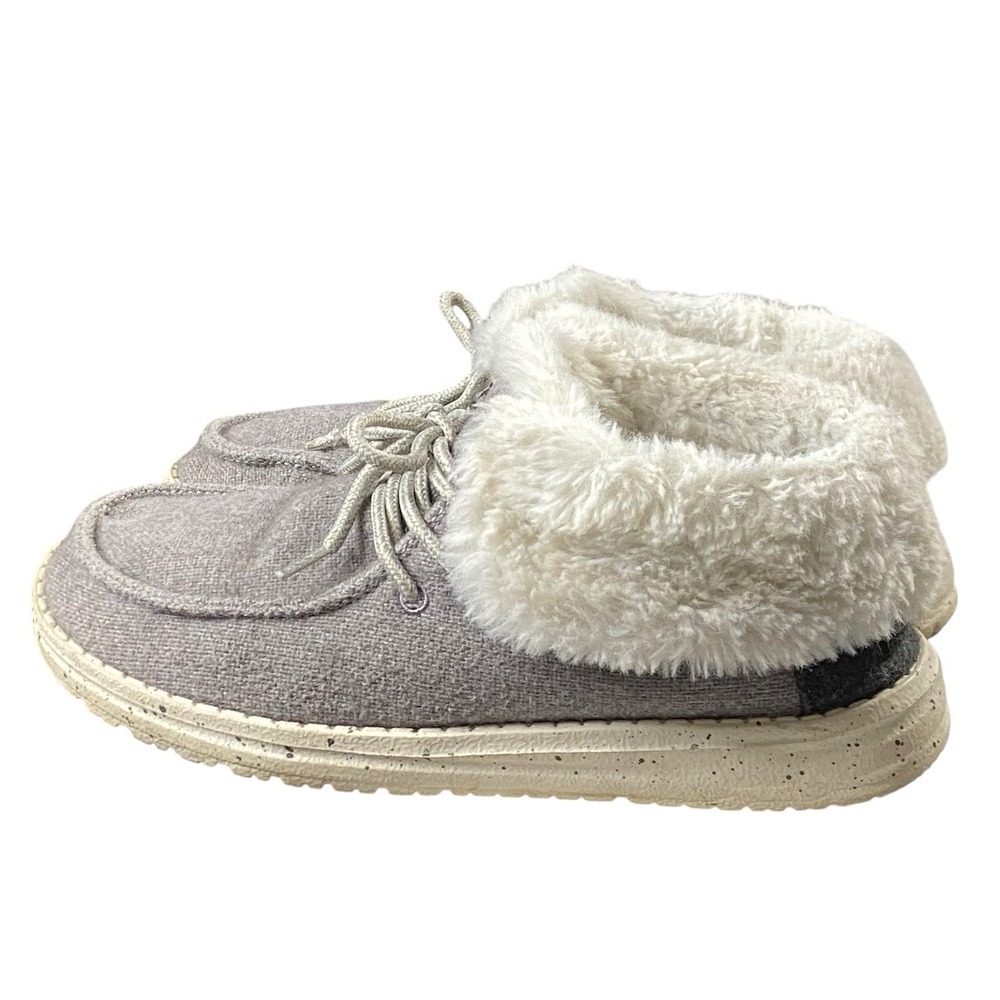 Hey Dude Wool Britt Shoes Womens 6 37 Gray Fuzzy Cozy Winter‎ Comfortable Casual - Picture 4 of 13